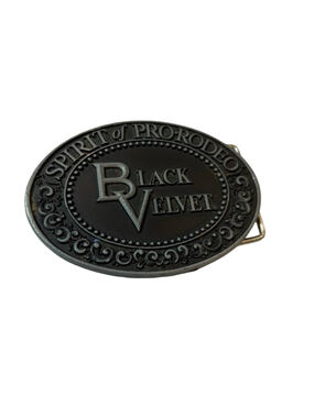 Vintage 1979 Black Velvet Belt Buckle Spirit of Pro Rodeo Whiskey Western